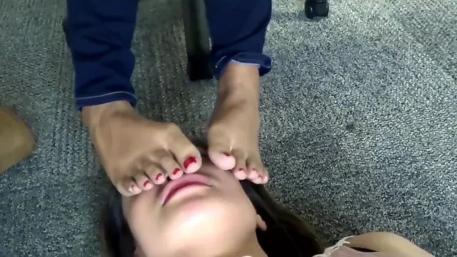 Asian Slave Under Table Smell Feet
