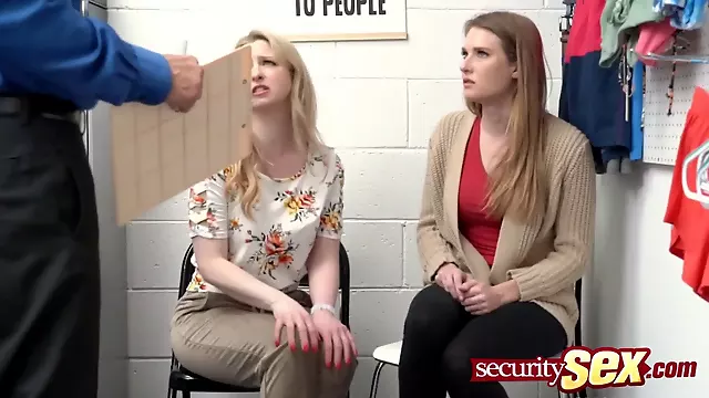 Teen thief is deep throating a thick dick in the security office!