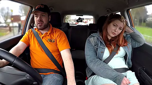 Curvy ginger rides driving instructor