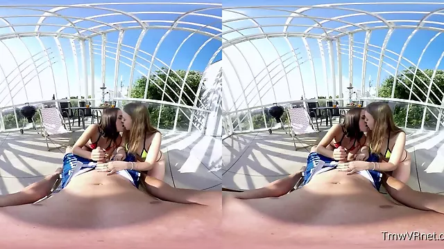Teenage cutie in virtual reality gets double-teamed & fucks like a pro