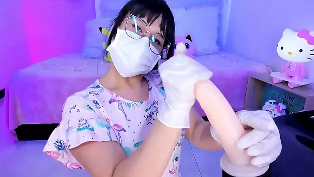 Gloves handjob, surgical mask, mit maske