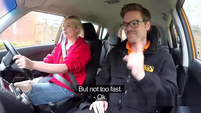 Fake Driving Instructor Lets Blonde Fuck