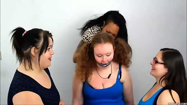 Thick Redheaded Bondage Slut Heavily Gagged By Three Lezdom Mistresses P2