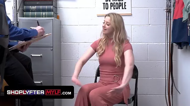 Sunny Lane strips & takes a creampie from a security guard while getting her mature pussy filled with hot jizz