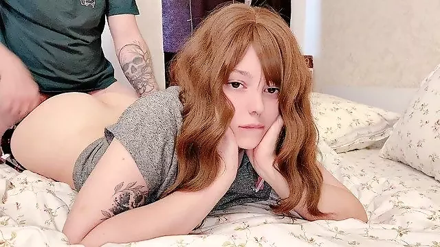 Slutty Redhead Teen Step Sister Tricked me while watching anime