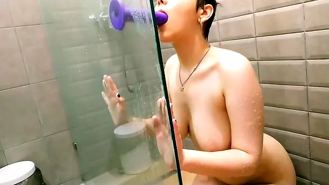 Caught A Neighbor Playing With A Dildo While She Was Taking A Shower