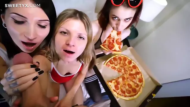 Horny Pizza Delivery Guy Is About To Fuck A Group Of Girls Instead Of Getting Tips