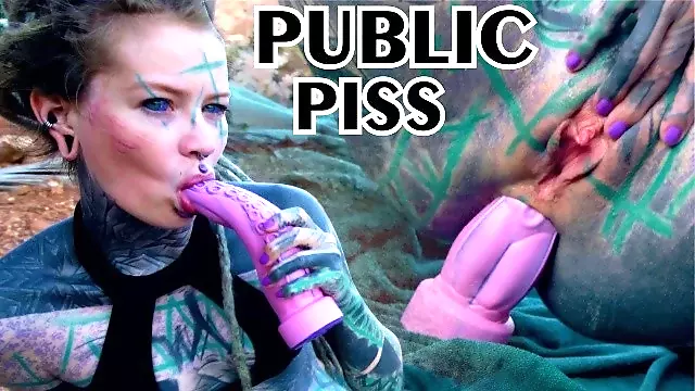 TATTOO teen PUBLIC ANAL masturbation and PISS - toy pee alternative ATM gape goth punk alt porn